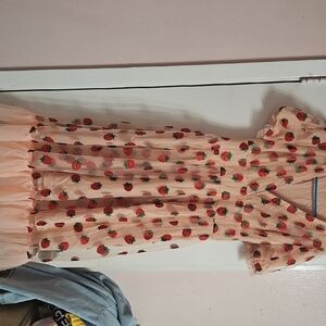Peach Strawberry Print Dress